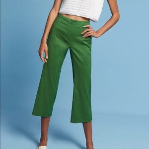 Anthropologie Kelly Green Linen Crop Flares